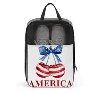 Watercolor Cherries Horizontal White Red Stripes Shoe Bag for Travel Daily Use Anti-dust Storage Carrier Golf Shoe Pouch