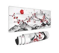 Watercolor Cherry Blossom Mouse Pad 31.5x11.8 Inch Pink Full Desk Japanese Sakura Mousepad Extended Large Non-Slip Rubber Base Waterproof Big Keyboard Mat with Stitched Edges for Gaming and Office