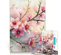 Watercolor Cherry Blossoms Floral Art Jigsaw 1000 Pieces Memory Skill Fun Smooth Edge Perfect Interlock Fun-filled Way to Fill Empty Hours (38x26cm)