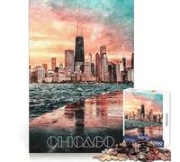 Watercolor Chicago Night 1000 Piece Jigsaw Puzzle for Teenagers Logic Ability Mind Calming Fun Secure Join Great Gift (50x75cm)