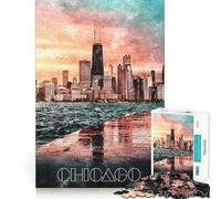 Watercolor Chicago Night Jigsaw 1000 Pieces for Teenagers Memory Train Fun Clean Seamless Connection Relaxing Indoor Group Activity (38x26cm)