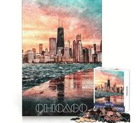 Watercolor Chicago Night Jigsaw Puzzles for Adults 1000 Piece Improve Memory Calm Recreation Laser Cut Unique Xmas Gift (38x52cm)