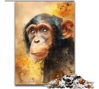 Watercolor Chimpanzee Adult Jigsaw Puzzles 1000, Pattern Assembly Deal As Gifts for The Whole Family Suitable for And 14 (26x38cm)