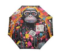 Watercolor Chimpanzee Orangutan Umbrella Windproof Automatic Foldable Umbrells Auto Open Close for Men Women Kids