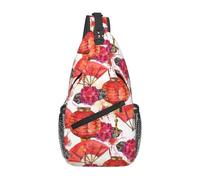 Watercolor Chinese FanNew Year Cross Chest Bag Diagonally Hiking Crossbody Bag Travel Shoulder Daypack Lightweight Sling Backpack Cycling Daypacks Fitness Chest Backpacks