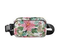 Watercolor Christmas Flower Poinsettia Spruce Fashion Waist Bag Fanny Pack for Women Men Mini Running Belt Bag Waist Pack with Adjustable Strap for Travel Gym Work, Watercolor Christmas Flower