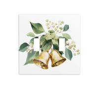 Watercolor Christmas Gold Bells and Greenery Double Gang Toggle Light Cover Wall Plate Switch Decor Standard Size - 11.4x11.4cm