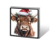 Watercolor Christmas Highland Cow Unisex Brooches & Pins Square Lightweight Lapel Badge Jewelry for Clothing Shawl Hat