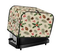 Watercolor Christmas Holly Pinecones Berries, Toaster Cover 2 Slice, Waterproof Protective Oxford Fabric Small Kitchen Appliance Dust Cover with Pocket for Toaster Oven Coffee Machine Mixer