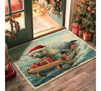 Watercolor Christmas Seal Front Black Door Mat Outside Inside Entrance 29 * 17, Fun Ocean Sea Xmas Outdoor Ultra Thin Doormat, Small Holiday Sealife Print Shoes Off Door Rug for Patio