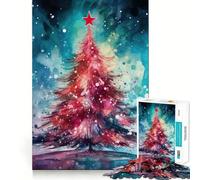 Watercolor Christmas Tree 1000 Piece Jigsaw Puzzles Mind Challenge Toy High Precision Die Cut Amusing Challenge for Waiting Time (38x26cm)