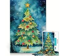 Watercolor Christmas Tree 1000 Piece Jigsaw Puzzles Mind Challenge Toy High Precision Die Cut Amusing Challenge for Waiting Time (38x52cm)