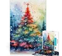 Watercolor Christmas Tree Adults 1000 Pieces Puzzle Mental Fun Game Advanced Laser Cutting Tech Amusing Challenge for Waiting Time (38x52cm)