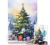 Watercolor Christmas Tree Jigsaw 1000 Pieces Focus Building Toy Zero Gap Rewarding Activity for Rainy Days (38x26cm)
