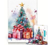 Watercolor Christmas Tree Jigsaw for Adults1000 Pieces Brain Focus Game Precision Cut Smooth Edges Amusing Challenge for Waiting Time (38x52cm)