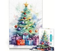 Watercolor Christmas Tree Jigsaw for Adults1000 Pieces Brain Focus Game Precision Cut Smooth Edges Amusing Challenge for Waiting Time (38x26cm)