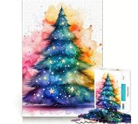 Watercolor Christmas Tree Jigsaw for Teenagers 1000 Pieces Mind Boost Fun Clean Cut Sturdy Components Heartwarming Gathering Activity (38x26cm)