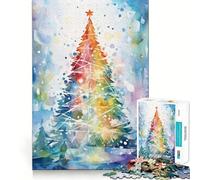 Watercolor Christmas Tree Jigsaw for Teenagers 1000 Pieces Mind Boost Fun Clean Cut Sturdy Components Heartwarming Gathering Activity (38x26cm)