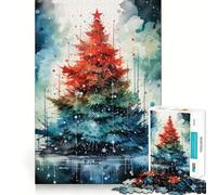 Watercolor Christmas Tree Jigsaws for Adults1000 Pieces Brain Memory Game Fine Cut Premium Finishing Engaging Way to Pass Free Hours (38x26cm)