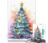 Watercolor Christmas Tree Jigsaws for Adults1000 Pieces Brain Memory Game Fine Cut Premium Finishing Engaging Way to Pass Free Hours (38x52cm)