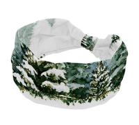 Watercolor Christmas Trees Forest Winter Landscape Wide Headbands for Women, Yoga Workout Head Bands Wide Elastic Hair Bands for Washing Face Makeup