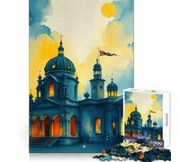 Watercolor Church at Sunset Jigsaw Puzzles for Adults 1000 Piece Improve Memory Calm Recreation Laser Cut Unique Xmas Gift (38x52cm)