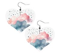 Watercolor Clouds Leather Earrings for Women Heart Earring Lightweight Dangle Drop Earring Set Jewelry Gift, One Size, No Gemstone