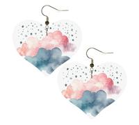 Watercolor Clouds Leather Earrings for Women Heart Earring Lightweight Dangle Drop Earring Set Jewelry Gift