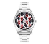 Watercolor Cock Rooster Pattern Personalized Quartz Watch Stainless Steel Wrist Watches with Arabic Numerals for Men Women