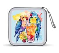 Watercolor Cocktails Birds Drining Juice CD Case 40 Capacity Plastic DVD Storage Box Sleeves Zippered Wallet