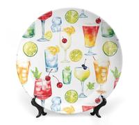 Watercolor Cocktails Bone China Decorative Plate with Display Stand Ceramic Dinner Plates Wall Decor for Home Kitchen 7inch