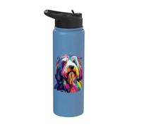 Watercolor Colorful Bearded Collie Dogs Stainless Steel Insulated Water Bottle