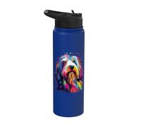 Watercolor Colorful Bearded Collie Dogs Stainless Steel Insulated Water Bottle