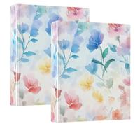 Watercolor Colorful Flowers One and A Half Inch School Supplies Binder 3-Ringing with Pocket Cover 1/2 Pack Aesthetic Binder Hardcover
