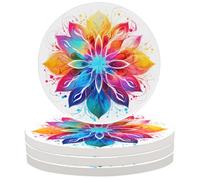 Watercolor Colorful Mandala Coasters for Drinks Set of 4, Absorbent Ceramic Drink Coasters with Cork Base, 4 Inch Round Cup Coaster for Coffee Tea Glasses Table Protection
