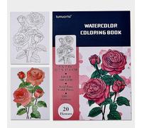 Watercolor Coloring Book, 20 Unique Floral Designs, 5x7”, 100% Cotton, 300GSM/140 LB, 20 Sheets, Cold Press, Acid Free Watercolor Paper, Glue Bound.