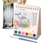 Watercolor Coloring Book - Reusable Painting Sketchbook, Art Educational Workbook | Includes Watercolor Painting Set with Easy Clean Pages for Kids in E