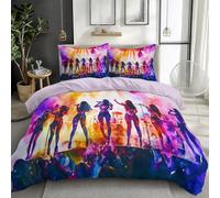 Watercolor Concert Performance Single Duvet Cover Set, Purple Pink Orange Abstract Silhouettes Quilt Cove, Modern Music Theme Microfiber Bedding with Pillowcases for Boys and Girls Bedroom