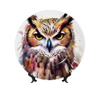 Watercolor Cool Owl Head Bone China Decorative Plate,6inï¼ˆ15cmï¼‰ Ceramic Decorative Plates with Display Stand,Ceramic Ornaments Art Porcelain Plate for Home Office Wall Decor Collections Plates