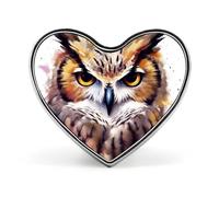 Watercolor Cool Owl Head Heart Brooch Lightweight Aluminum Alloy Badge Personalized Fashionable Heart Lapel Pin It Is Suitable for Wearing Shirts T-shirts Short-sleeved