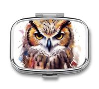 Watercolor Cool Owl Head Pill Box Travel Pill Organizer 2 Compartment Weekly Pill Case with Mirror A Day Medicine Container Medicine Organizer for Purse, Pocket, Or Wallet