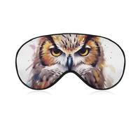 Watercolor Cool Owl Head Sleep Mask for Women Men Side Sleeper Eye Cover with Adjustable Strap Soft Breathable Blackout Mask Slip-Free Deep Sleeping Travel Essentials