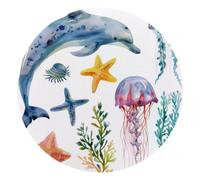 Watercolor Coral Dolphin Jellyfish Starfish Small Round Mouse Pad, Anti-Slip Rubber Computer Mousepad for Office Home Gaming Laptop, 10 x 10 Inch
