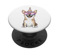 Watercolor Corgi Dog Celebration Hat Sunglasses PopSockets Adhesive PopGrip
