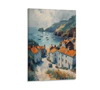 Watercolor Cornwall Painting, Port Isaac Vintage UK Cornish Seaside Poster 12x18inch(30x45cm)