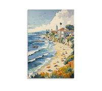 Watercolor Corona Del Mar Painting, Newport Beach Wall Art, California Coast Poster 24x36inch(60x90cm)