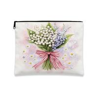 Watercolor Cosmetic Bag, Lily of the Valley Romantic Bouquet Portable Small Canvas Zipper Pouch, Spring Festival Toiletry Travel Bag for Women, white, 7x9 Inch, Flower