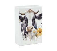 Watercolor Cow and Daisy Flower Cigarette Case 85mm King Size, Crushproof Plastic Cigarette Box Holder for Men Women Cigar Protective Cover Waterproof Cigarettes Holder 20 Capacity