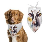 Watercolor Cow and Daisy Flower Dog Bandanas - Cute Pet Scarf for Dogs Cats Triangle Kerchief Bibs Soft Breathable Pet Bandanas Fashion Accessory for Puppy Small Medium Large Pets