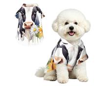 Watercolor Cow and Daisy Flower Dog Hawaiian Shirt, Breathable Cool Dog Summer Clothes Soft Comfortable Puppy Clothes for Small to Medium Dog Party Costume